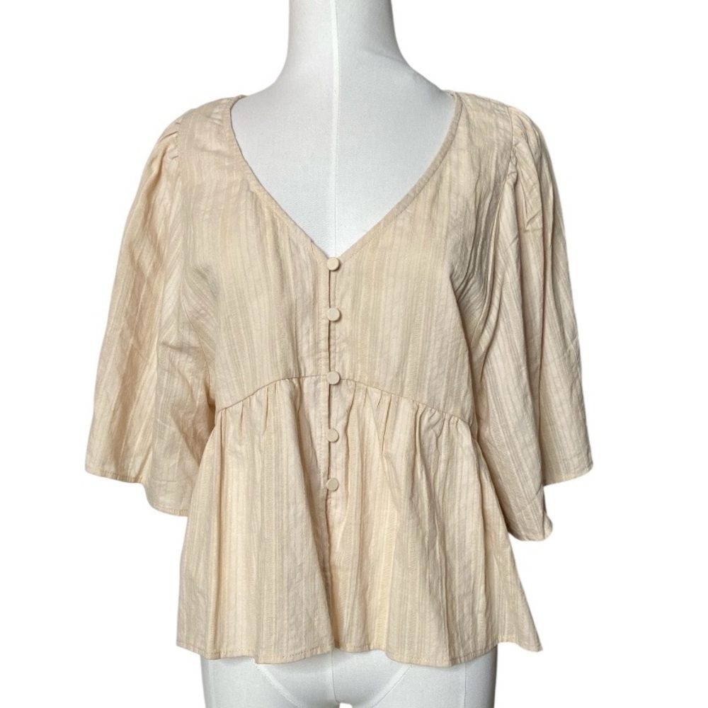Francesca’s Trixxi Tan Textured Short Sleeve Boho Top Size XL